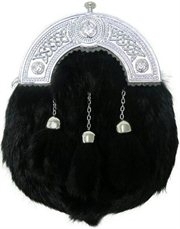 Sporran Black Rabbit fur Cantle Celtic design
