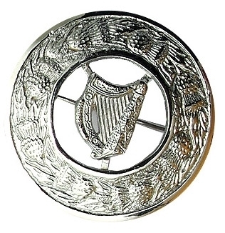Fly Plaid Brooch Thistle Design IRISH HARP Badge