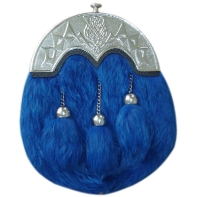 Sporran Blue Rabbit Fur Celtic Cantle