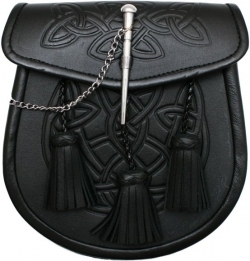 Sporrans embossed Celtic pattern 3 leather tassels