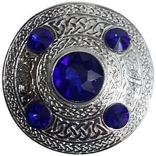 Plaid brooch Celtic embossed blue stone silver