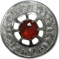 Fly Plaid Brooch Thistle Design RED STONE CHROME Finish
