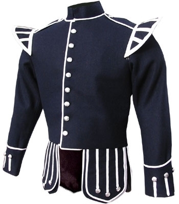 Pipe Band Doublet Navy Blue wool body White piping trim 8 button