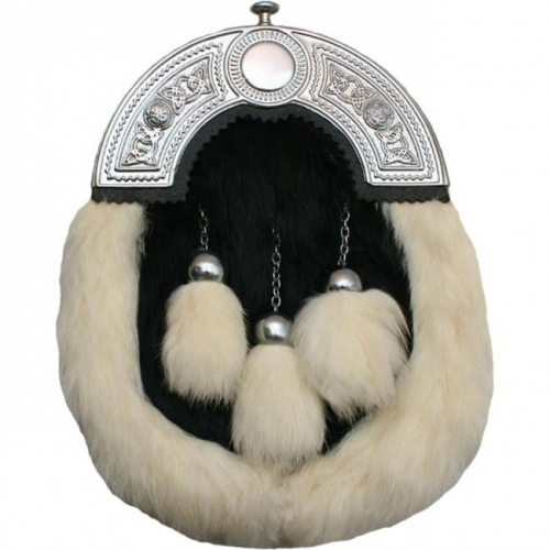 Sporran Black Rabbit Fur Celtic design Cantle