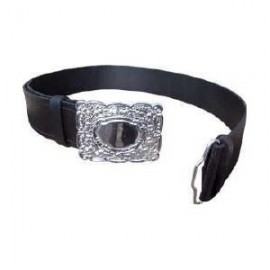 Waist Belt black leather for Piper and Drummer thistle design buckle