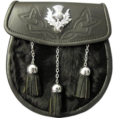 Sporran Black Bovine Thistle badge on flap