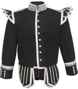 Pipe Band Doublet Black wool White piping