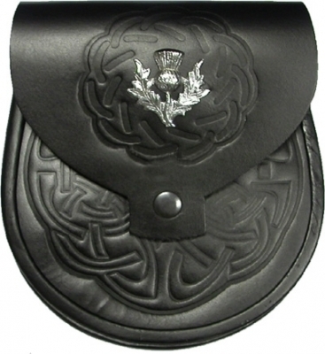 Leather Sporran Celtic Embossed Thistle Badge