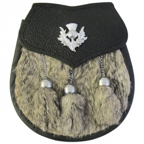 Sporrans Grey Rabbit fur thistle badge