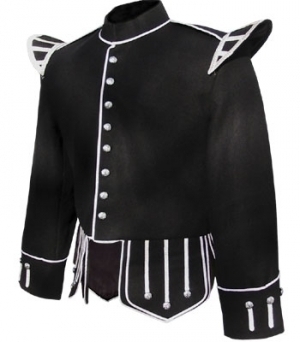 Piper Doublet Black wool White piping trim