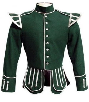 Pipe Band Doublet Green wool White piping