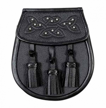 Sporran black leather Celtic Knot Design Studs on Flap