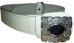 Waist Belt white leather chrome thistle design buckle