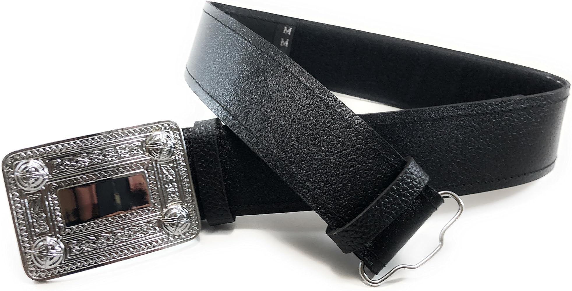 Kilt Belt Black leather Celtic Buckle Velcro adjustment