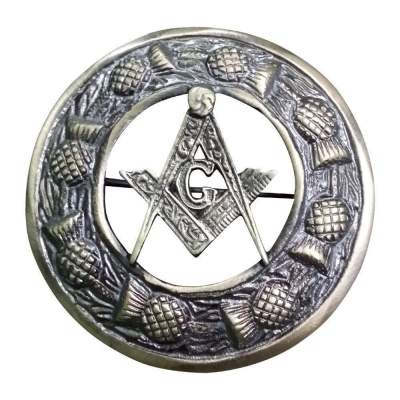Fly Plaid Brooch Free Masonic Crest Antique Finish