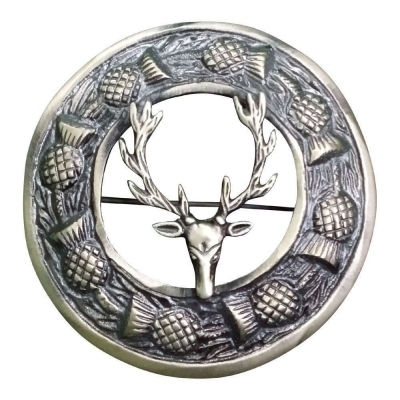 Fly Plaid Brooch Scottish Stag crest Antique finish