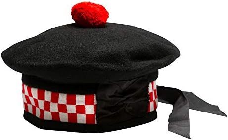 Red & White Diced Balmoral Cap with Black Wool Body