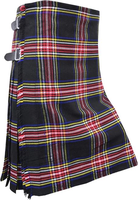 Kilt – Black Stewart Tartan | Acrylic Blend | Traditional Sett