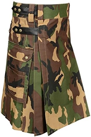 Men Camo Utility Combat Kilt | Punk Goth Style with Pockets