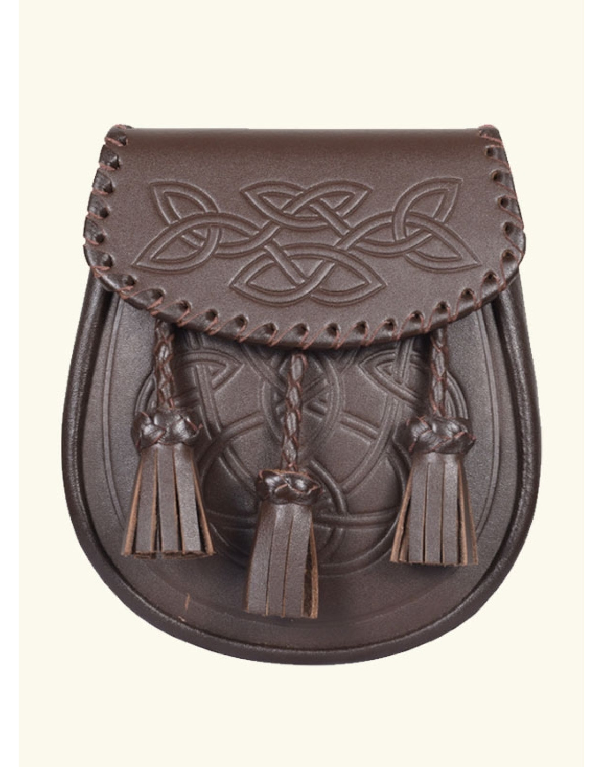 Sporrans Brown Leather Embossed Flap Celtic Design