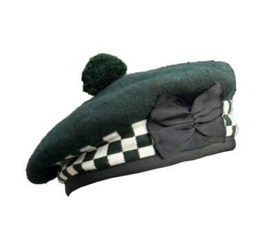 Dark Green Wool Body Balmoral Cap with White & Green Dicing