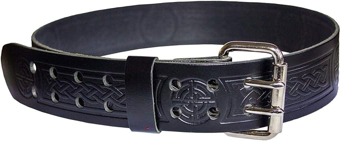 Utility Kilt Belt black leather Celtic Knot Embossed