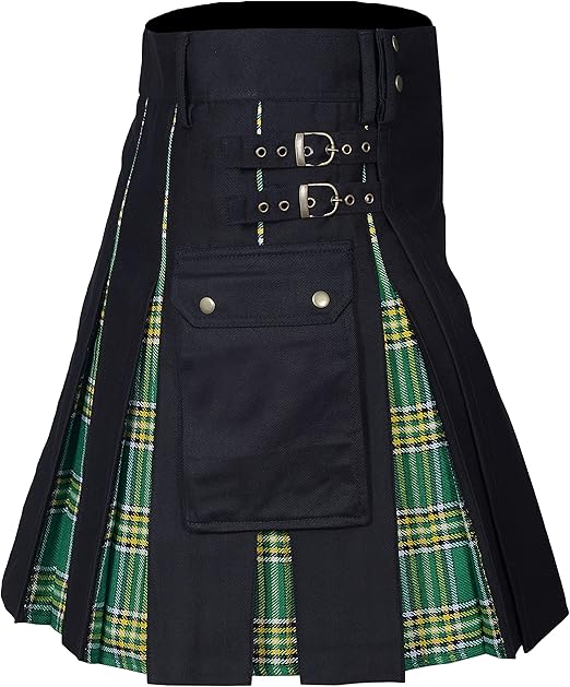 Irish National tartan Hybrid Kilt Cotton Jeans Modern Box Pleated