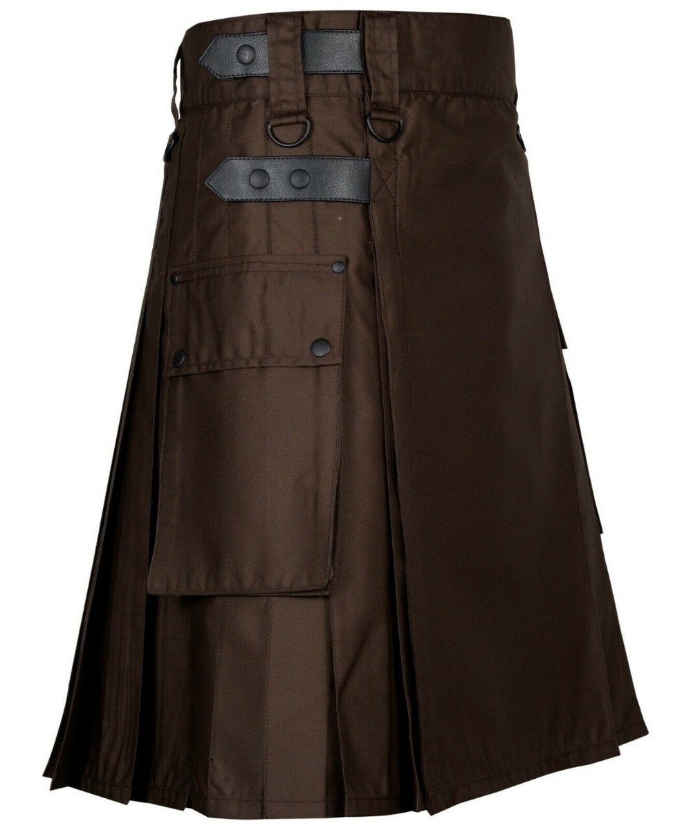 Utility and Style in One: Men’s Brown Kilt with Cargo Pockets