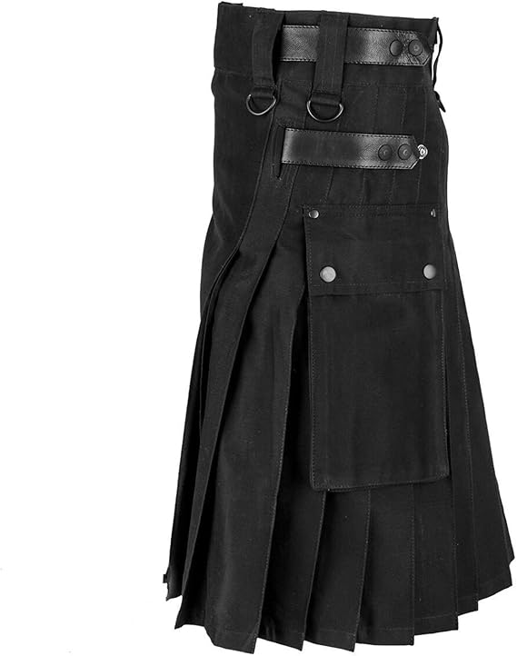 Kilts for Men | Black Utility Kilt | Cotton Cargo Pockets