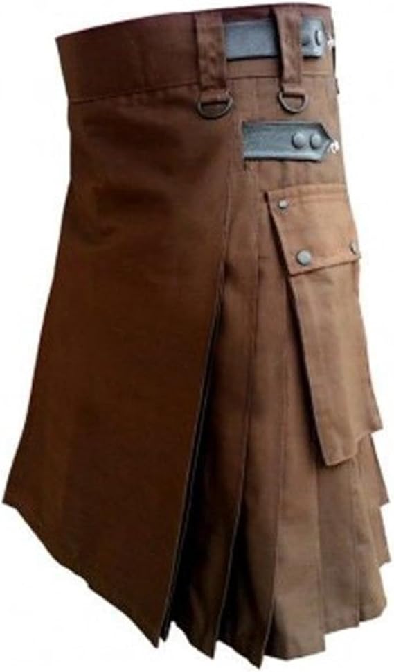 Kilts for Men |  Brown Utility Kilt | Cotton Cargo Pockets