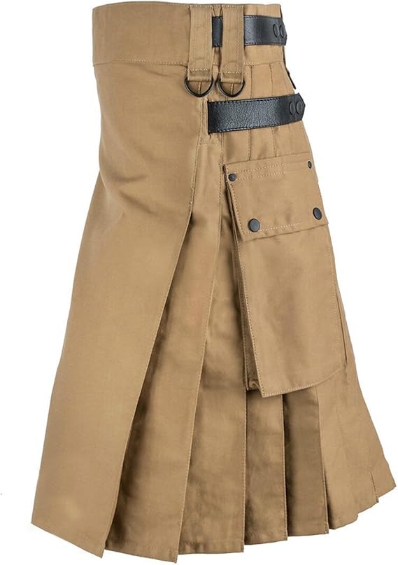 Kilts for Men | Khaki Tan Utility Kilt | Cotton Cargo Pockets
