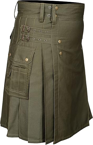 Kilts for Men | Olive Utility Kilt | Cotton Cargo Pockets