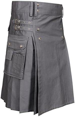 Grey Utility Kilt | Cotton Cargo Pockets | box pleats